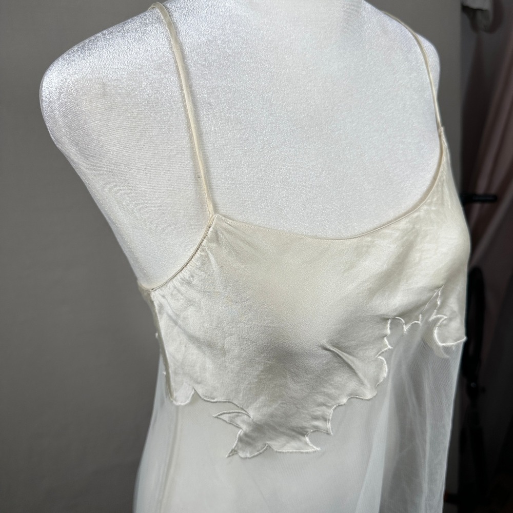 Victoria's Secret Babydoll Chemise Womens XS Ivory Good Sheer Mesh Satin Slip - Picture 6 of 13